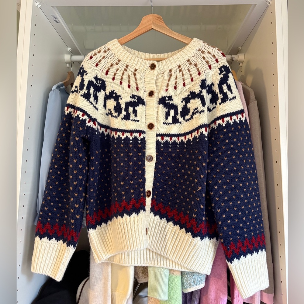（SOLD) Navy and Cream Cardigan